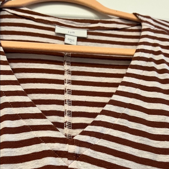 J. Jill Burgundy and White Striped V-Neck Tee - Picture 3 of 11